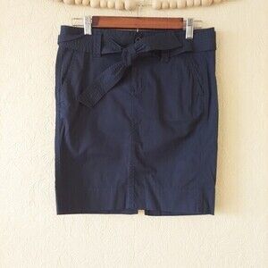 GAP navy blue stretch cotton pencil skirt with belted tie waist Sz 1